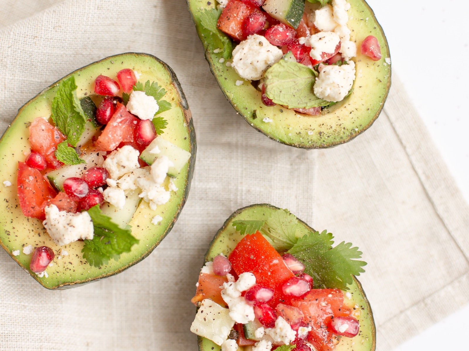 Savoury avocado salad bowls